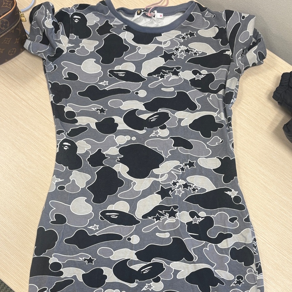 Bape Graphic Camo Tee Dress in Gray and Black